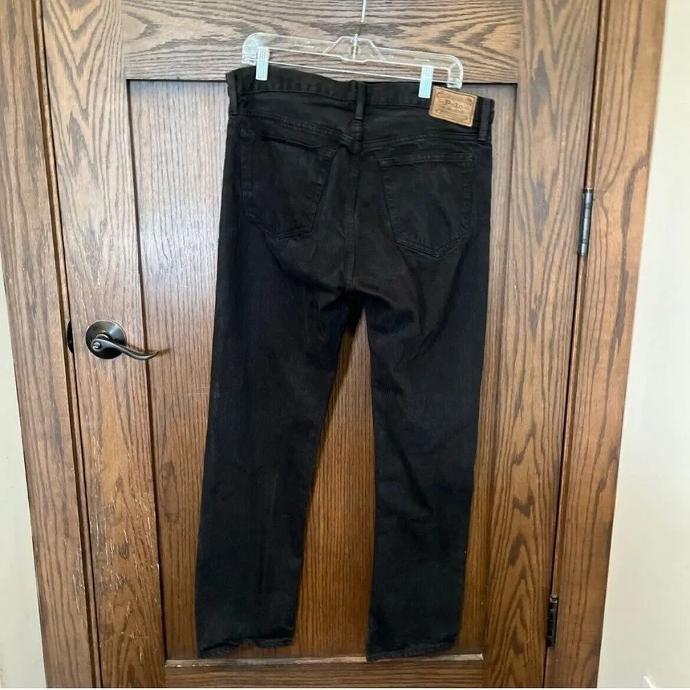 Polo Ralph Lauren Men's Jeans Black Denim Hudson Relaxed Straight 32x32 Logo EUC